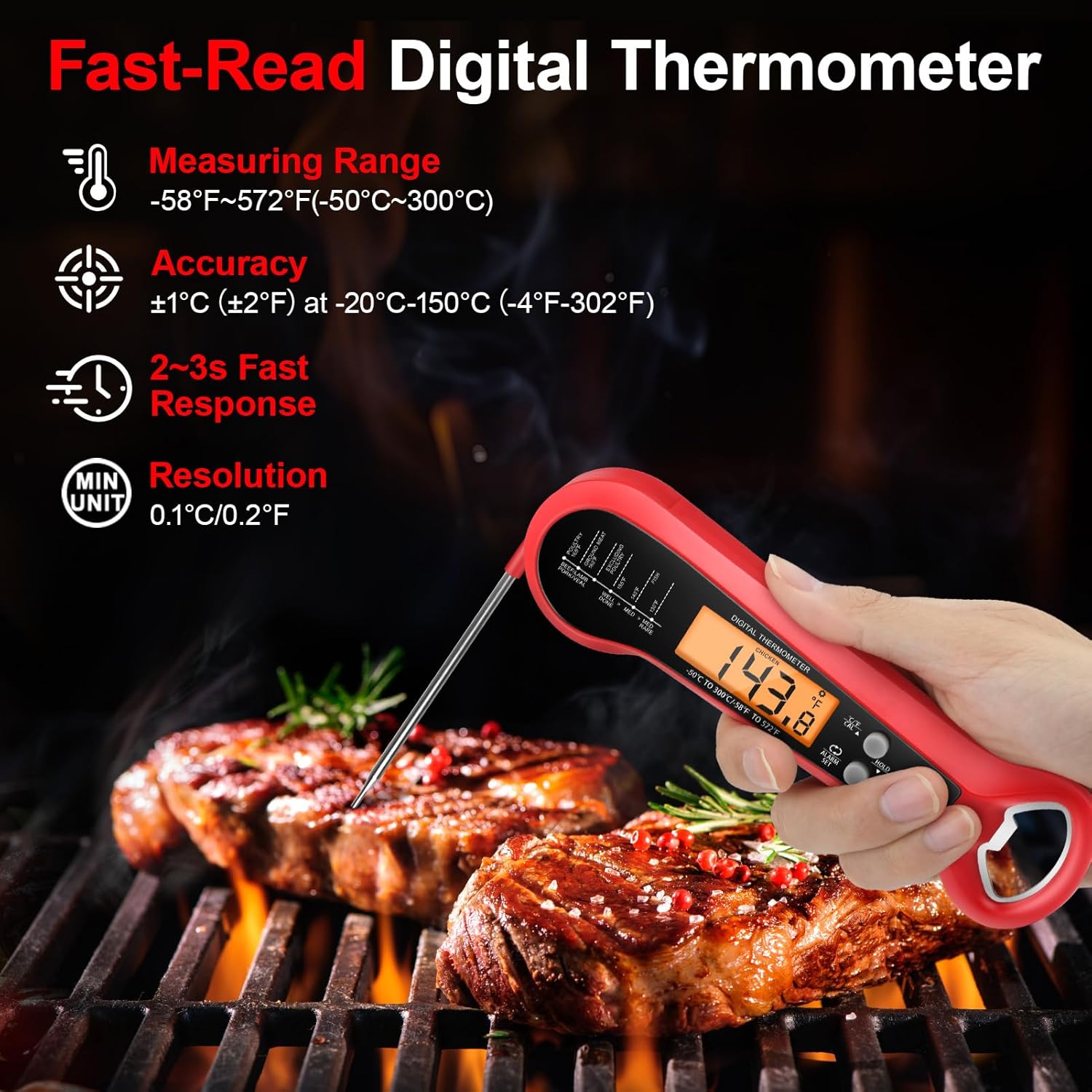 Digital Thermometer Probe - Professionele digitale vleesthermometer, waterdicht, met 2